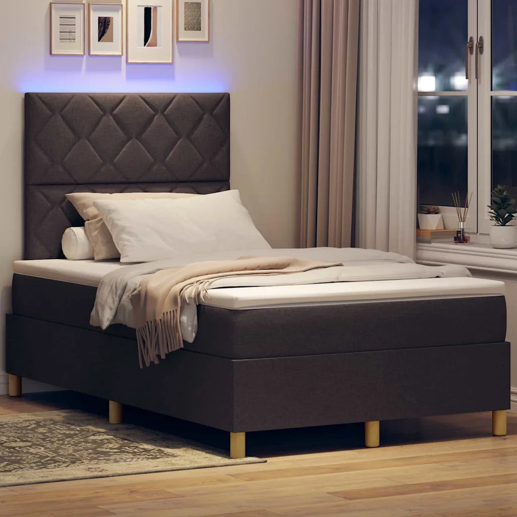 Letto a Sorgente LED Marrone Scuro 120 x 190 cm Tessuto 3343162