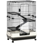 Gabbia a 3 Piani in Metallo con Vassoio per Roditori, Conigli e Furetti con 4 Ruote, 81.2x52.7x114cm, Nera