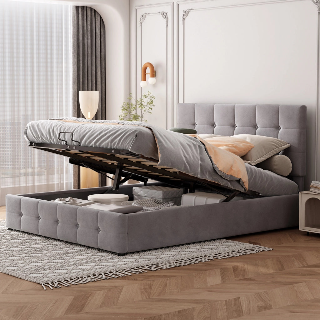 letto imbottito velluto grigio 140 x 200 cm