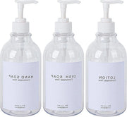 Dispensatore di Shampoo e Condizionatore per Doccia - Rifornibile 3 Camere - Etichette Idrorepellenti - Dispensatore di Sapone con Pompa - Clear (3 Botti)