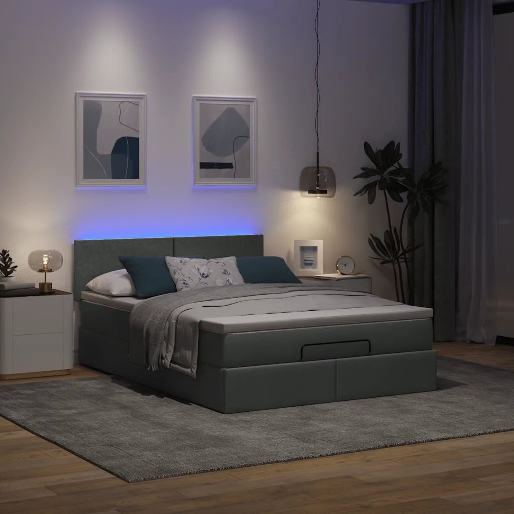 Pouf Letto con Materasso e LED Grigio Scuro 140x200 cm 3312230