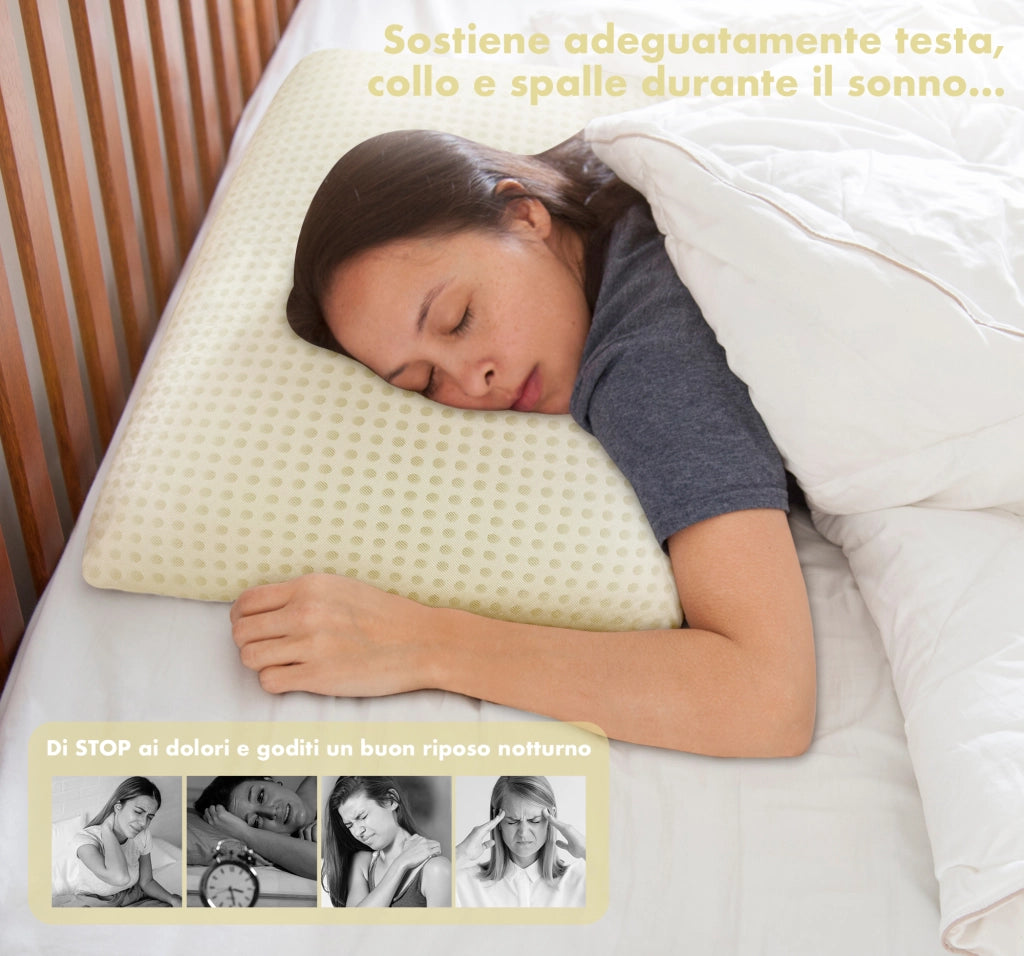 Guanciale In Memory Foam Microforato Profumato Aromaterapia Cuscino Letto Saponetta Prodotto Italiano Traspirante Sfoderabile Colorato Anallergico Camomilla
