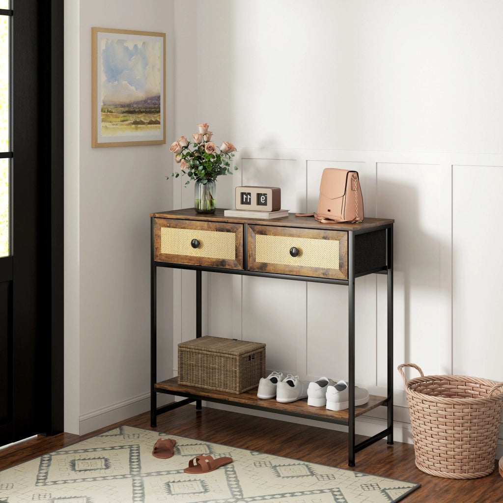 Consola in legno con 2 cassetti ¨C zephmum ¨C 80x30x75 cm marrone
