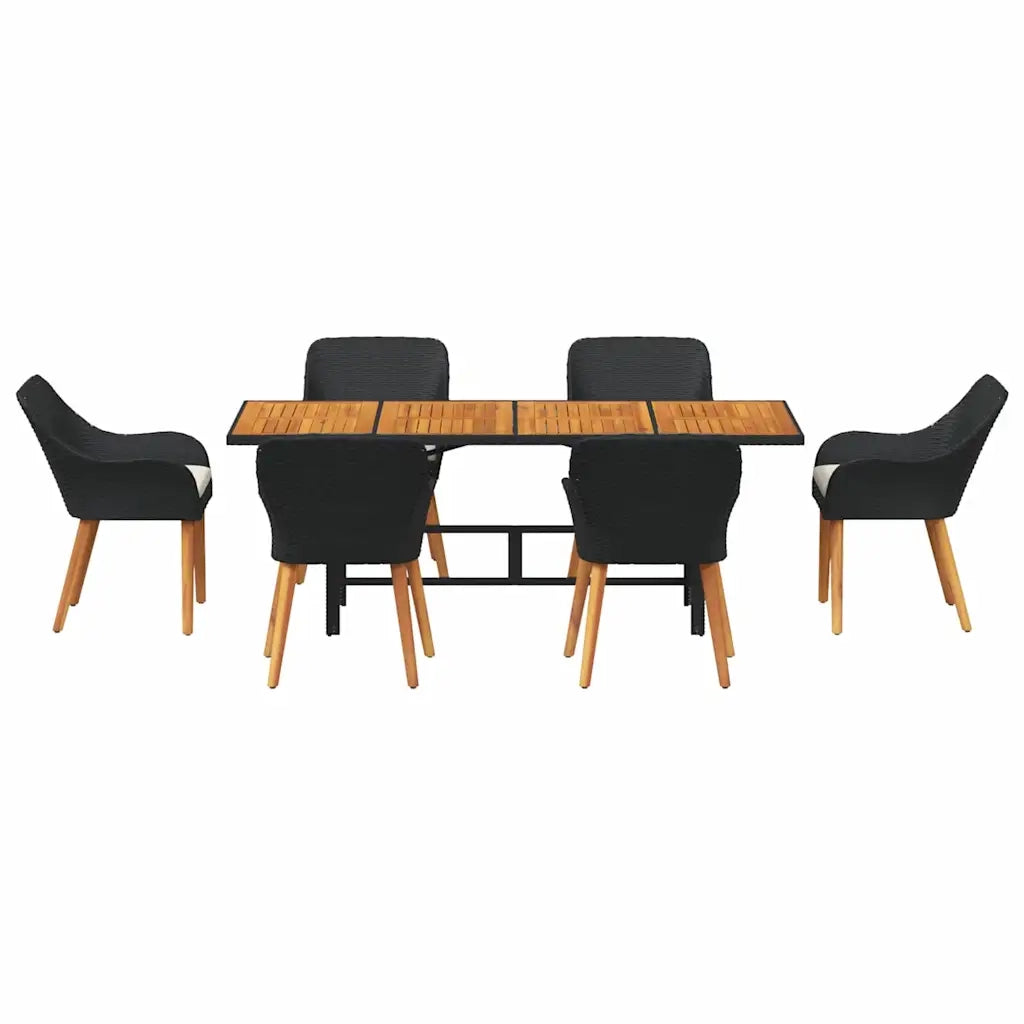 Set da Pranzo per Giardino con cuscino 7 pcs Nero polyrattan