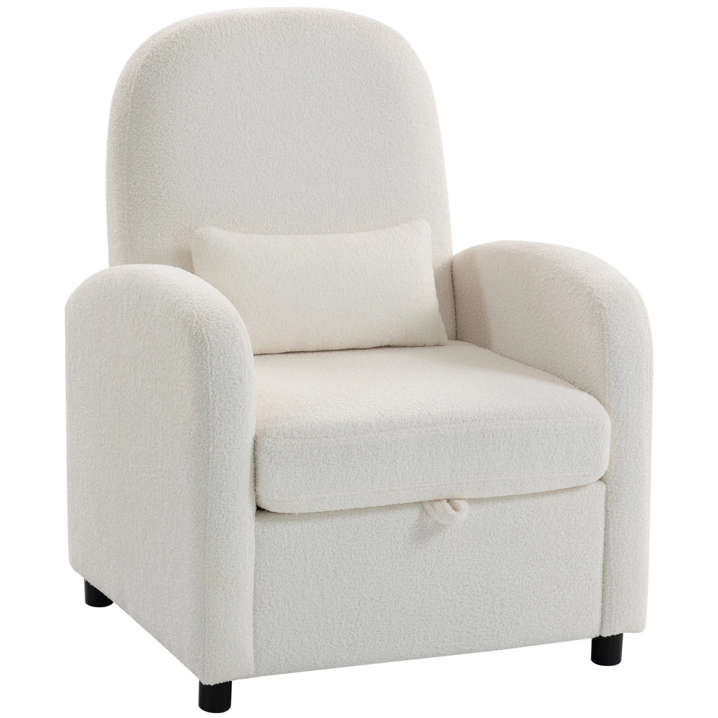 Poltrona Moderna con Cuscino e Spazio Contenitore ¨C Zephmum ¨C Rivestimento in Pile Teddy Crema 76x77x95 cm