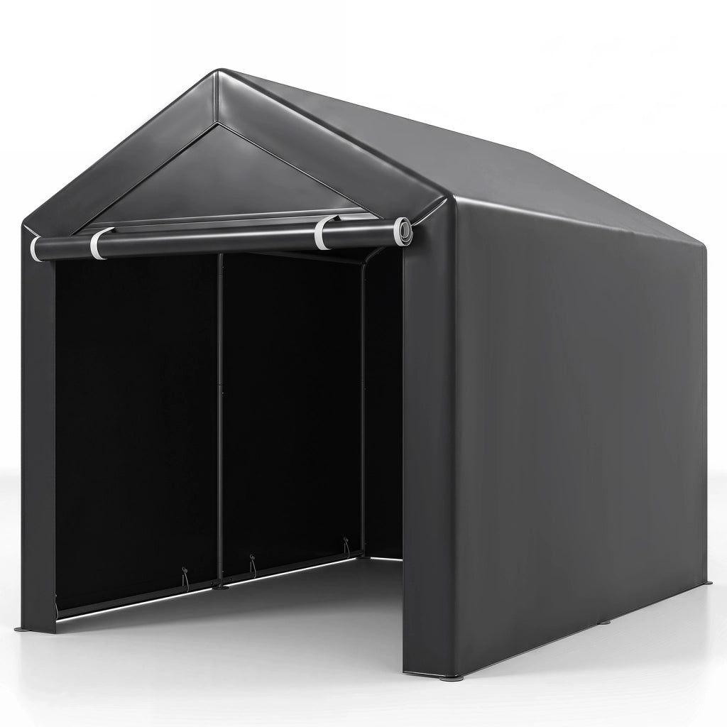 Tenda biciclette da esterno impermeabile con tetto spiovente porta avvolgibile, Capanno porta attrezzi da giardino per moto e legna 220 x 160 x 174 cm
