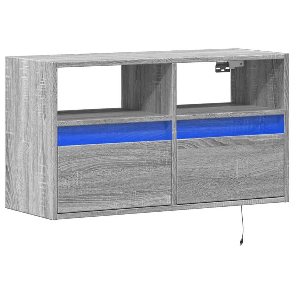 Mobile TV a Parete | Armadietto TV | Mobile Porta TV con Luci LED Grigio Sonoma 80x31x45 cm