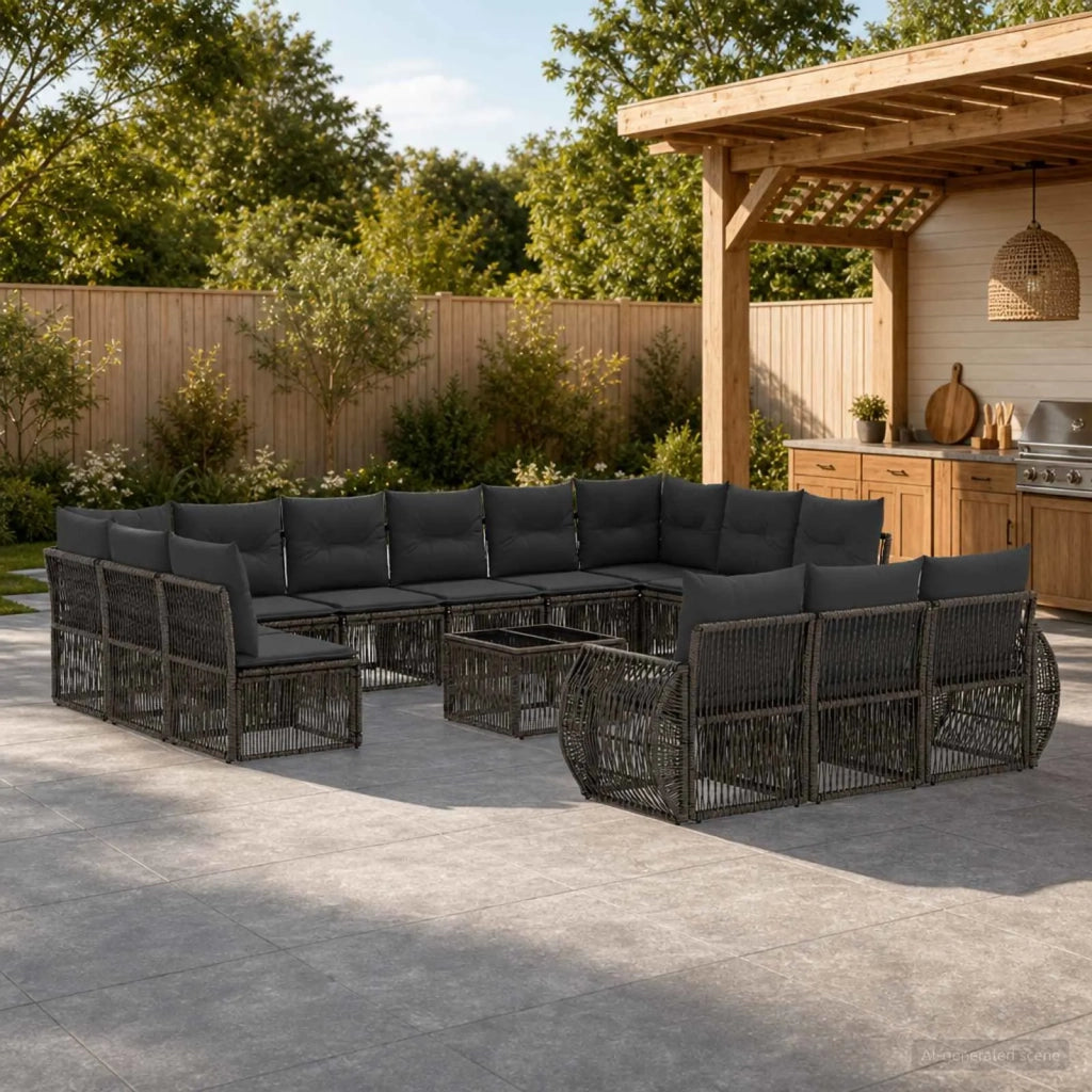 Set Divano da Giardino 14 pcs Grigio e Grigio Scuro polyrattan 3435572