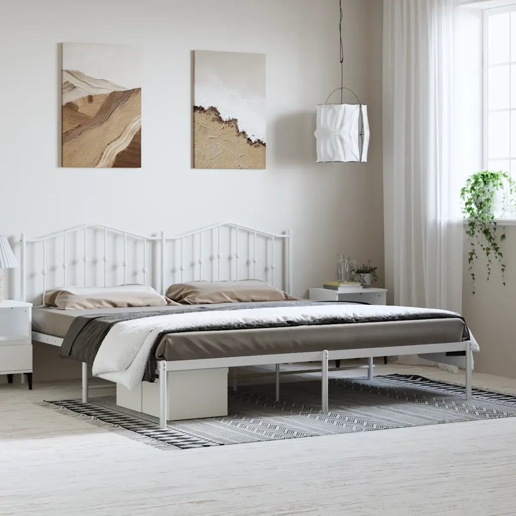 Letto matrimoniale | Letto per adulti | Giroletto con Testiera Metallo Bianco 193x203 cm