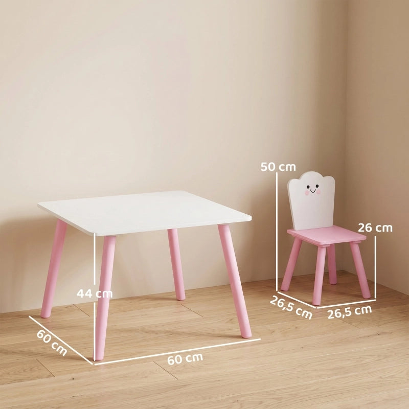 Set tavolo e sedie per bambini, 3 pezzi, 1 tavolo, 2 sedie, rosa e bianco