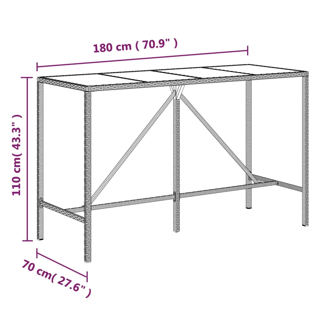 Set Bar Giardino 9pz Grigio Polyrattan e Legno Massello Acacia 3187681
