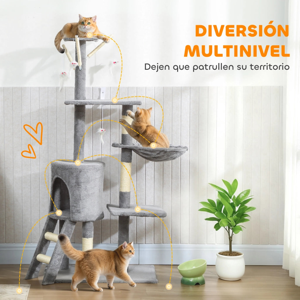 Tiragraffi per Gatti con Piattaforme e Cueva ¨C ZephMum ¨C Grigio 134 cm