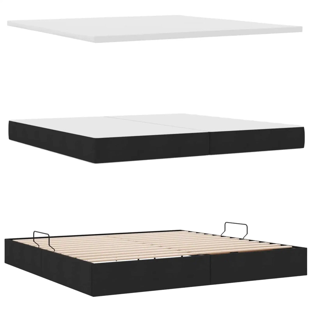 Letto con contenitore e LED con led Nero 200 x 200 cm Tessuto 3371231