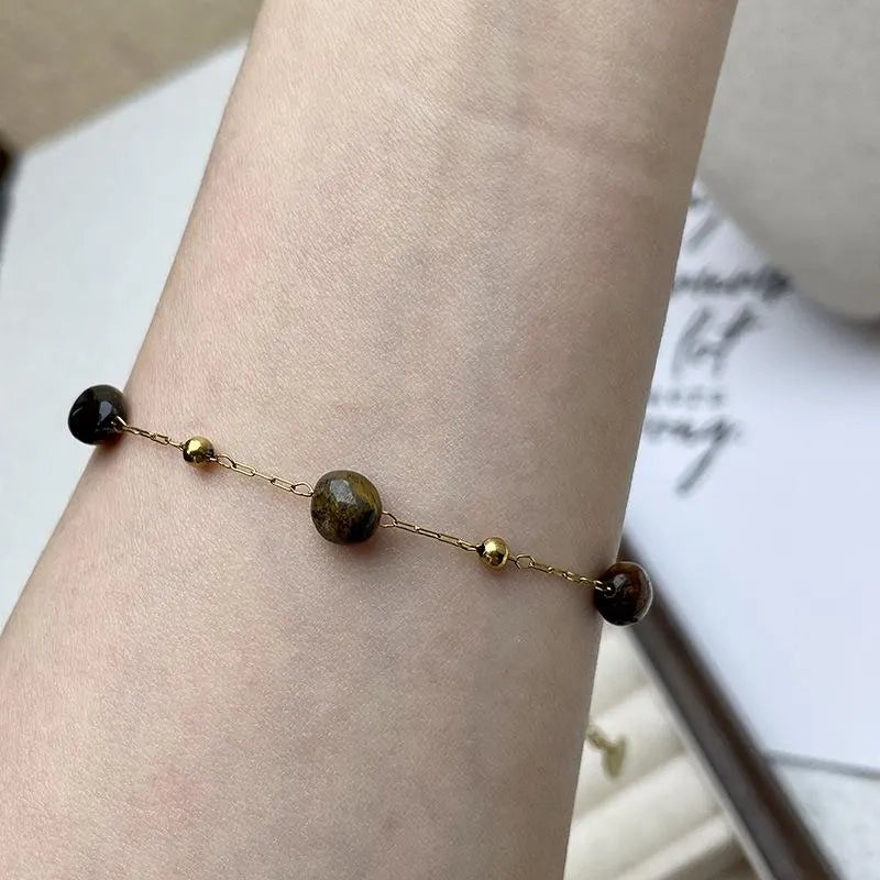 Collana e bracciale vintage fatti a mano con perline di pietra naturale, regalo di Natale o di compleanno.