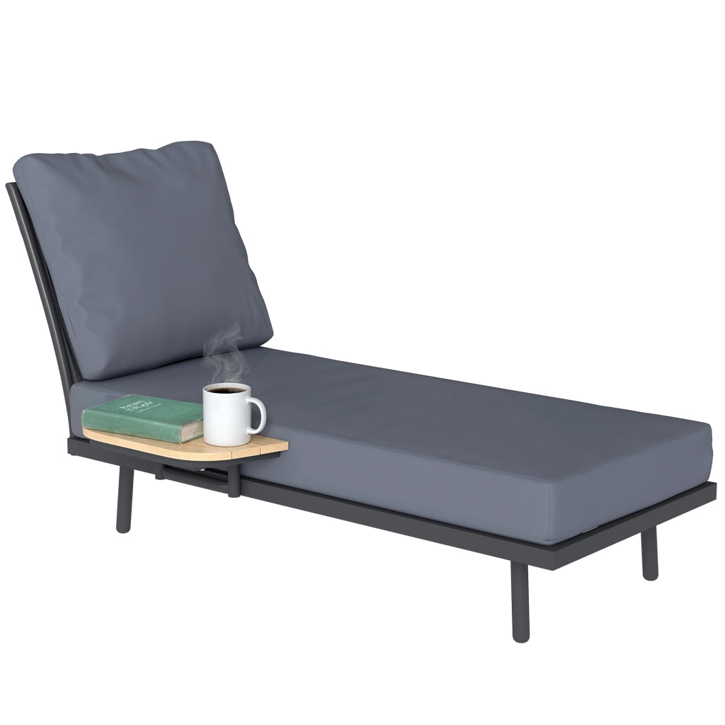 Lettino Prendisole da Giardino ¨C Xylo ¨C con Cuscini e Ripiano Laterale Metallo Grigio 58x137x75cm