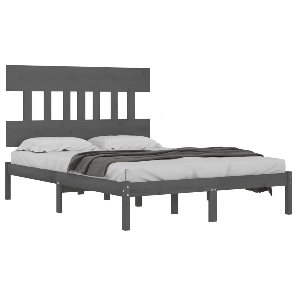 Letto matrimoniale | Letto per adulti | Giroletto Grigio in Legno Massello 200x200 cm
