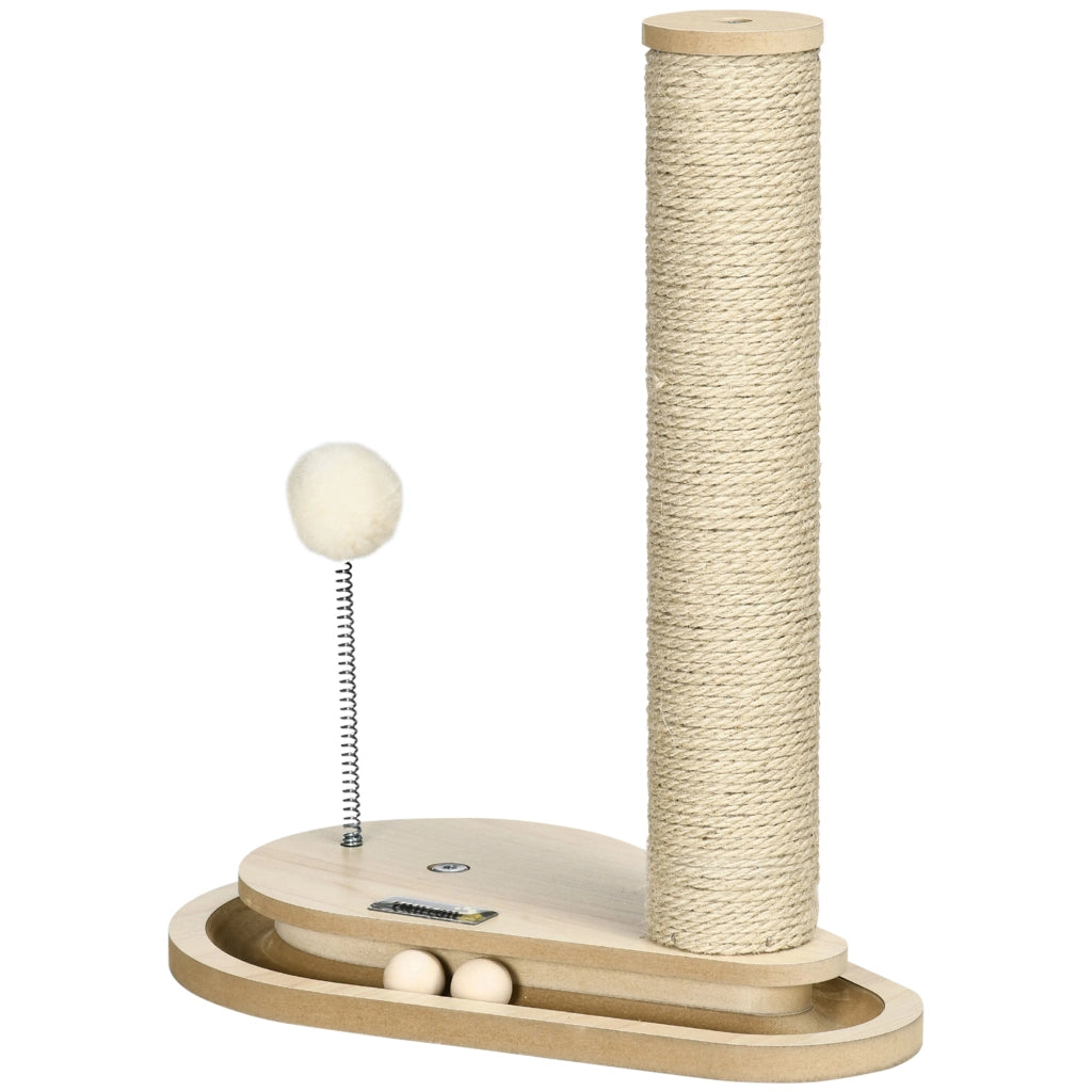 Tiragraffi per gattini con giochi e palla con piuma ¨C Xylo ¨C 35x23x40 cm naturale