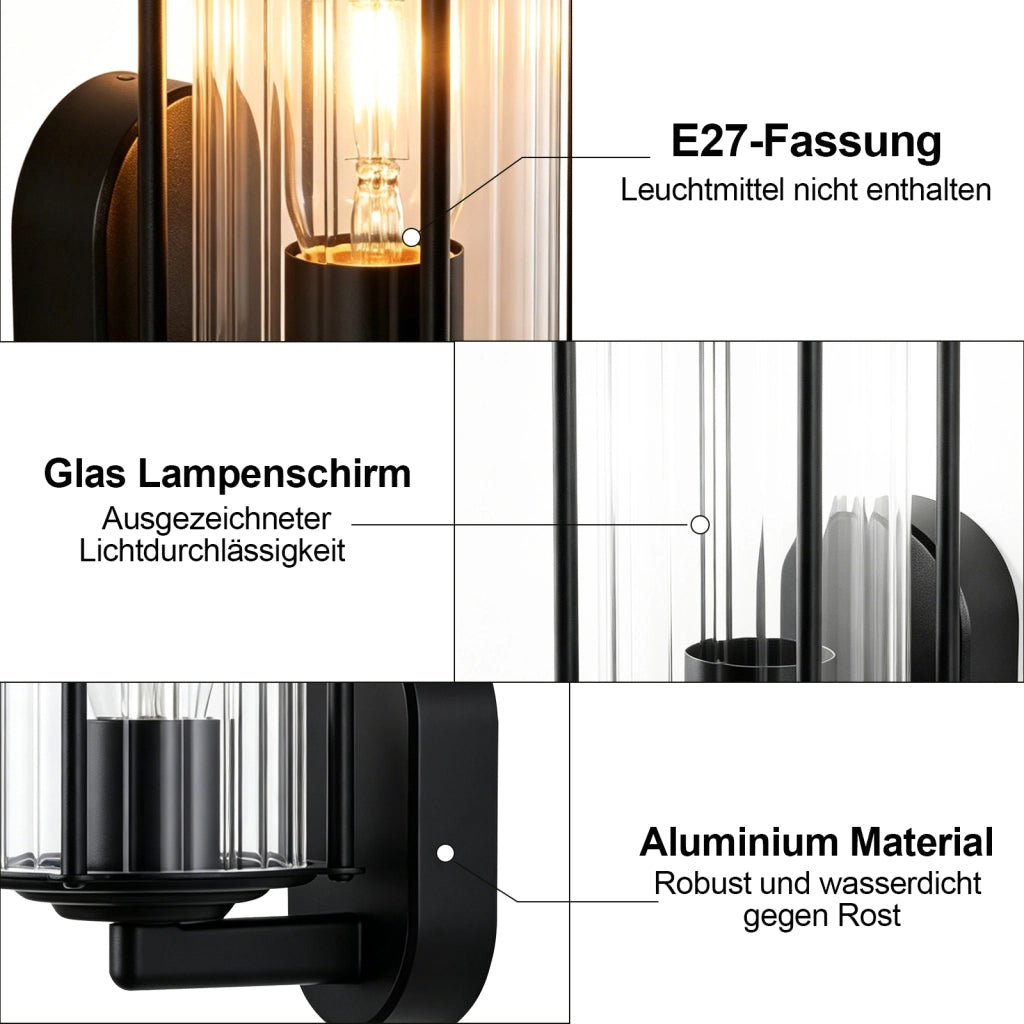 ZMH Lampada da Esterno Interno E27 Max 40W Nero per Terrazza Balcone/Parete Giardino Senza Lampadina