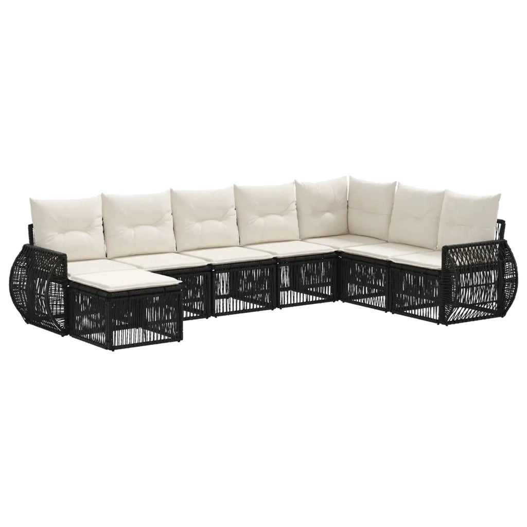 Set Divano da Giardino 8 pz Nero e Bianco Crema polyrattan 3435508
