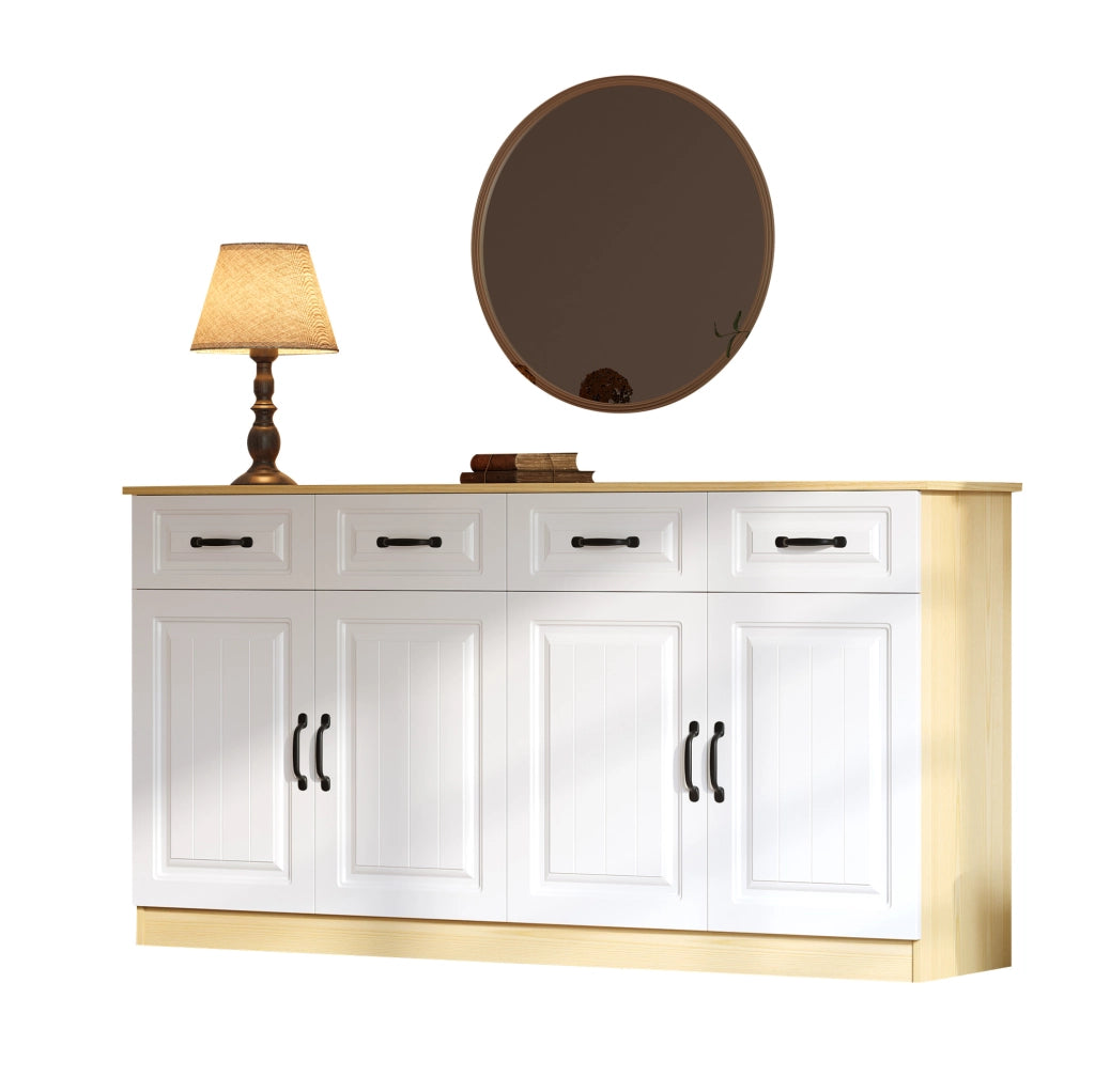 Credenza sideboard 160 cm con 4 cassetti e 4 ante; ripiani interni; MDF bianco