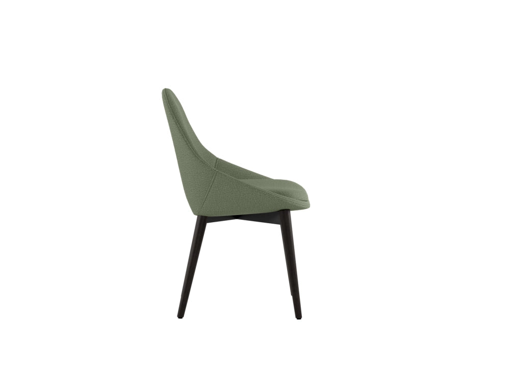Sedia da pranzo Astrid con struttura in massello di noce e seduta imbottita in tessuto verde - Design contemporaneo ed elegante