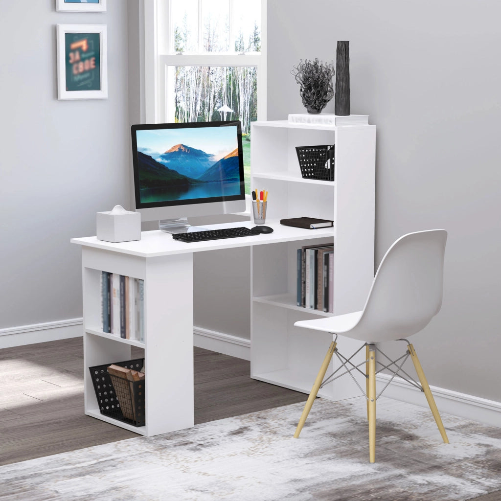 Scrivania, tavolo da cucina con ripiano, 120x55 cm, scrivania per computer, tavolo per laptop, tavolo da lavoro bianco per ufficio e ufficio domestico