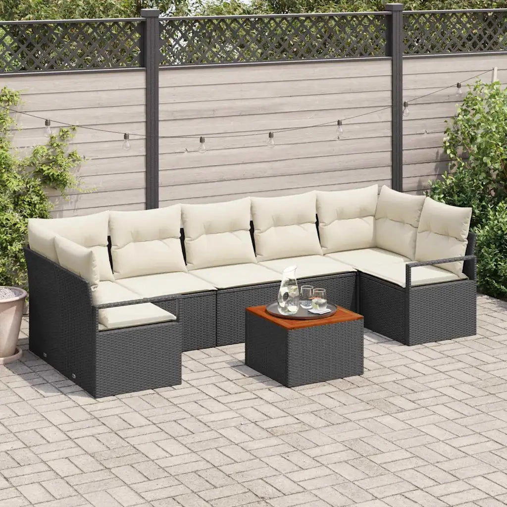 Set Divano da Giardino con cuscino 8 pcs Nero polyrattan