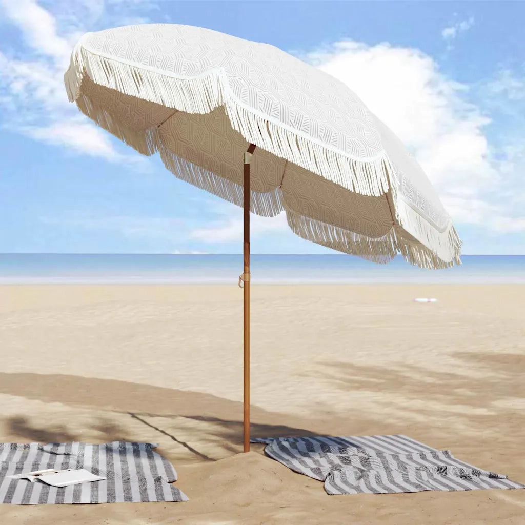 Ombrellone da Spiaggia-Ombrellone da mare Grigio e Bianco 205 x 205 x 210 cm