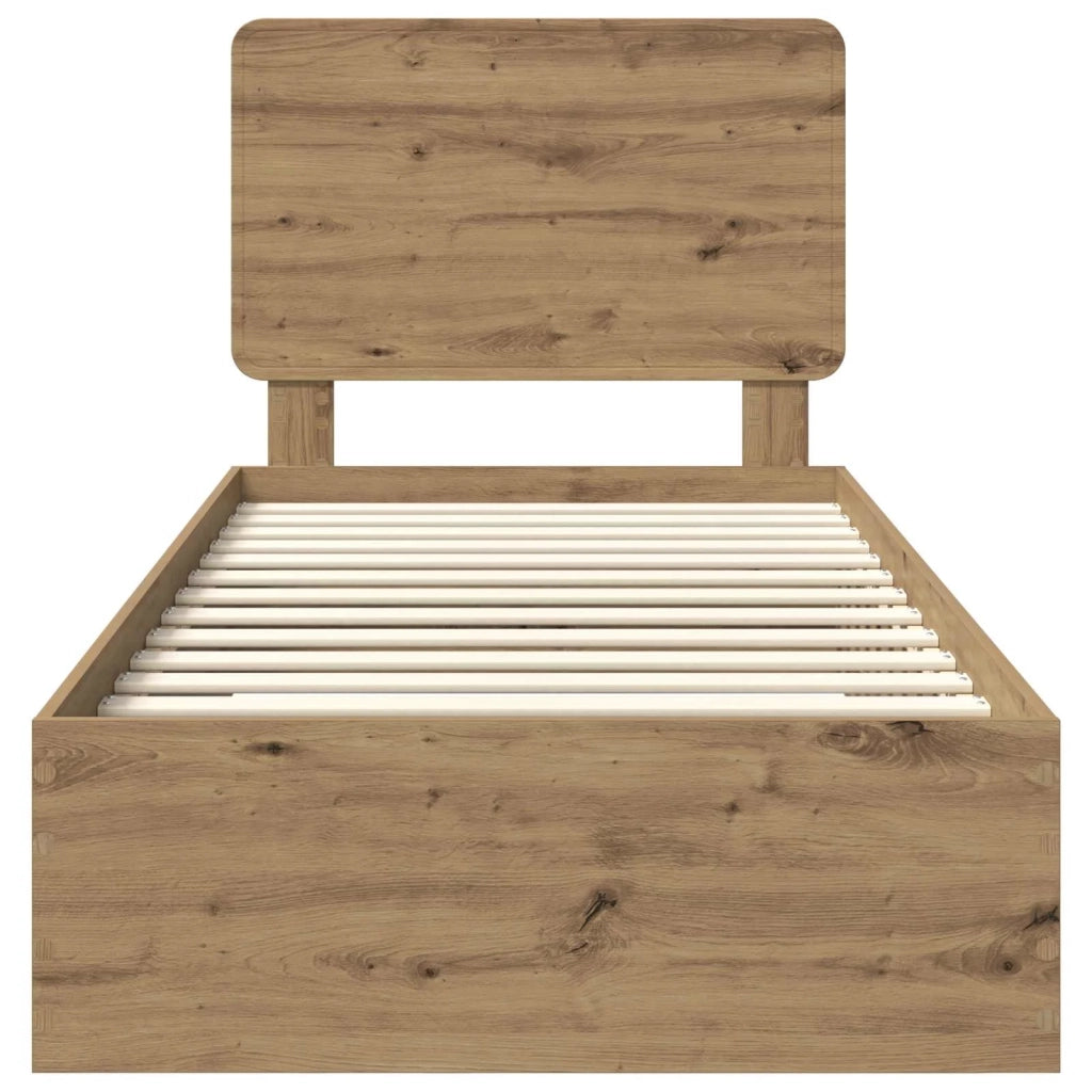 Letto singolo | Letto per adulti | Struttura del letto con testiera Rovere artigianale 90 x 190 cm