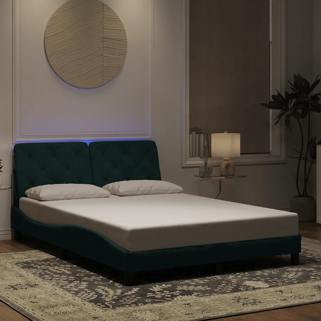 Giroletto con LED senza Materasso Verde Scuro 140x200 cm in Velluto