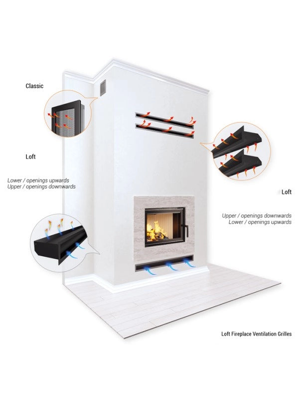 Griglia di ventilazione per camino Nera- Loft 90x800