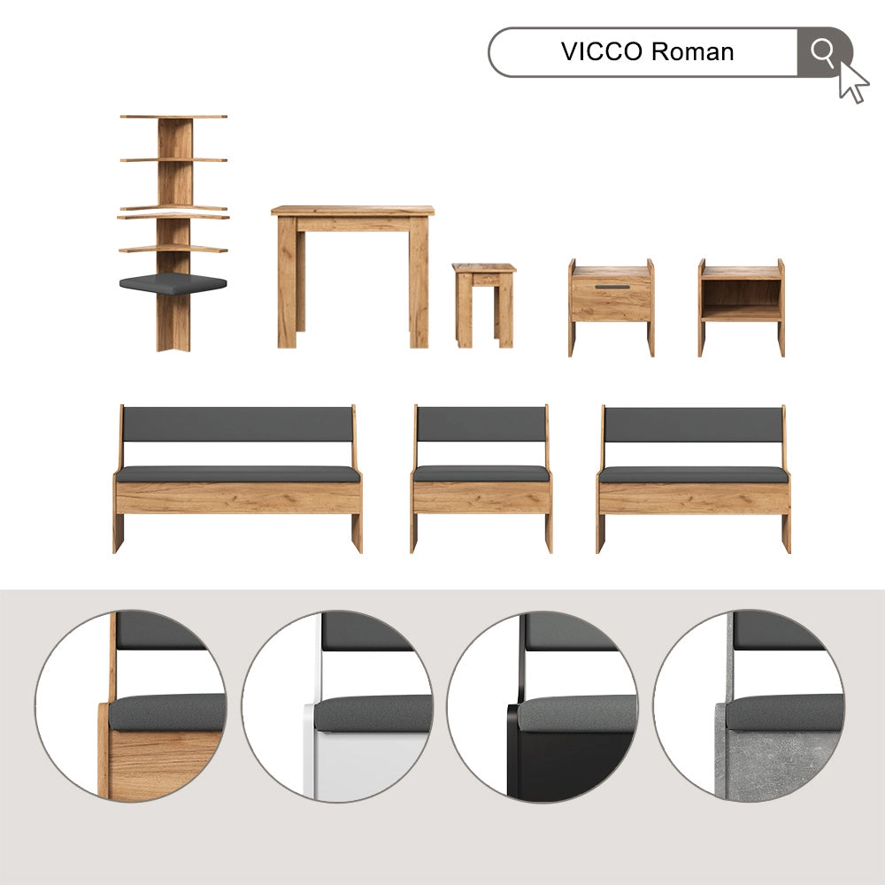 Vicco Gruppo panca ad angolo Quercia dorata 136.6 x 60 cm con tavolo