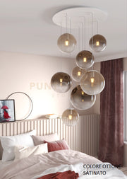 SOSP. OTTONE SAT. 8 LUCI TONDA VETRI (5 PICCOLI+2 MEDI+1 GRANDE) TUTTI AMBRA 1194OS-S8 TMIX-AM