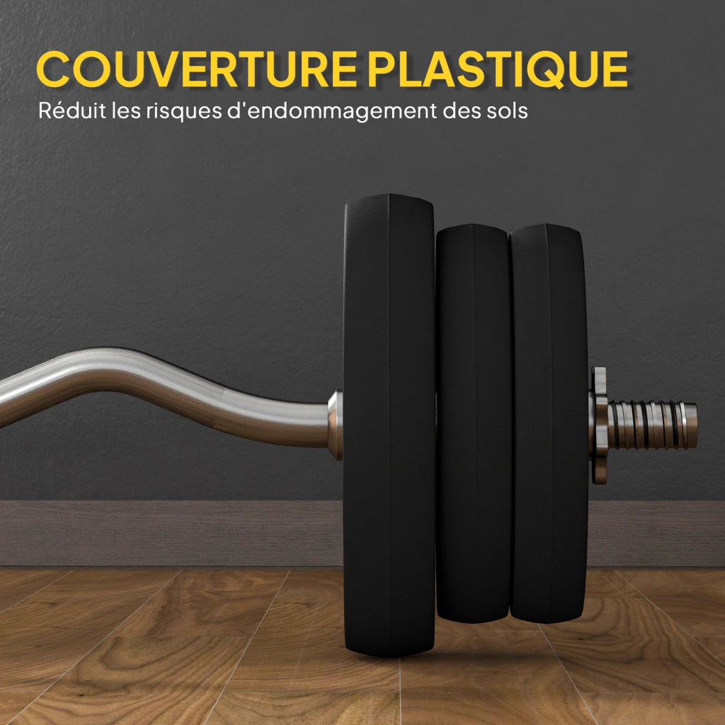 Set Manubri 25 kg ¨C Xylo ¨C Barra Lunga Dischi Pesi Impugnatura Antiscivolo ? 25x120cm Nero