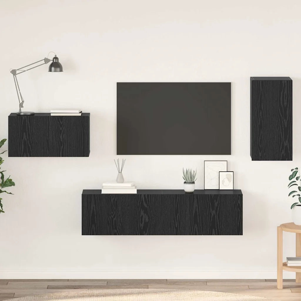 Set mobile TV | Armadietto TV | Mobile Porta TV con cassetto Rovere Nero Legno multistrato