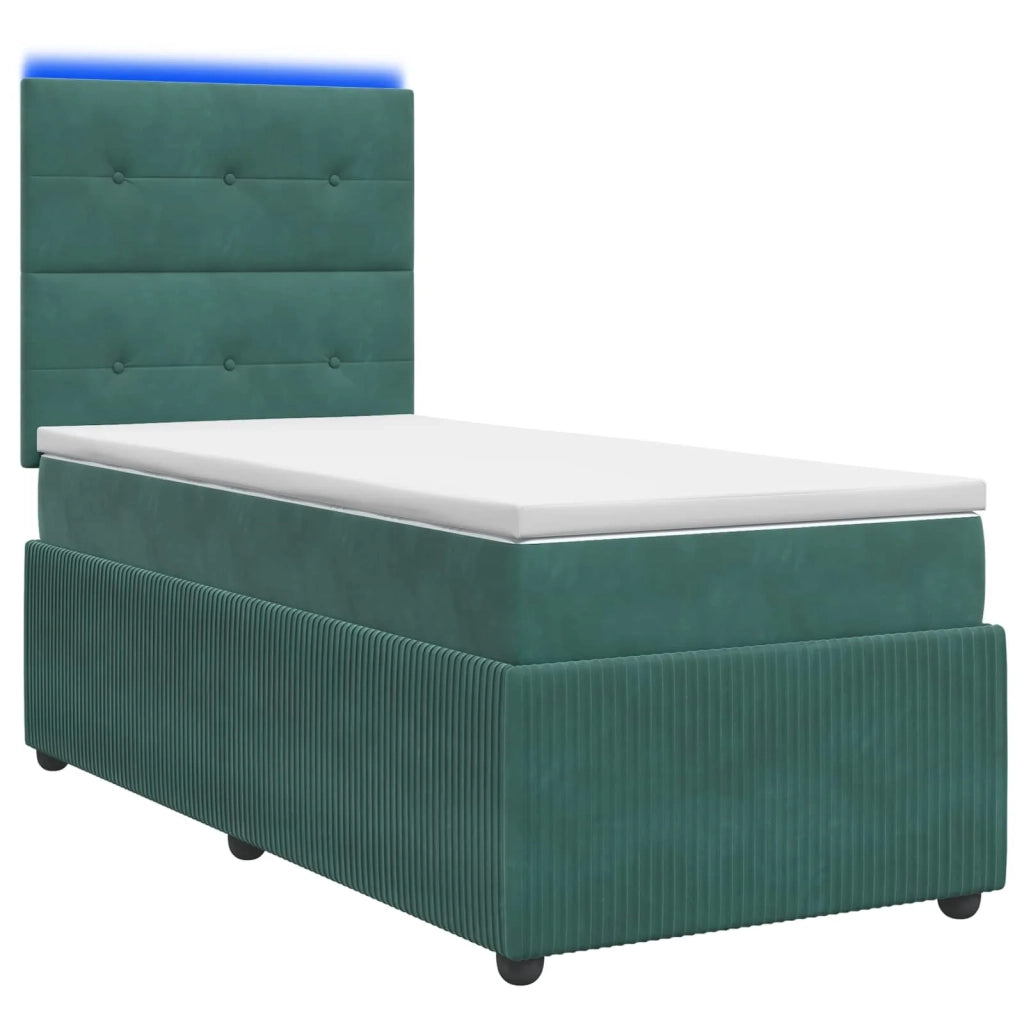 Letto Box Spring LED con Materasso Verde Scuro 100 x 200 cm 3456014