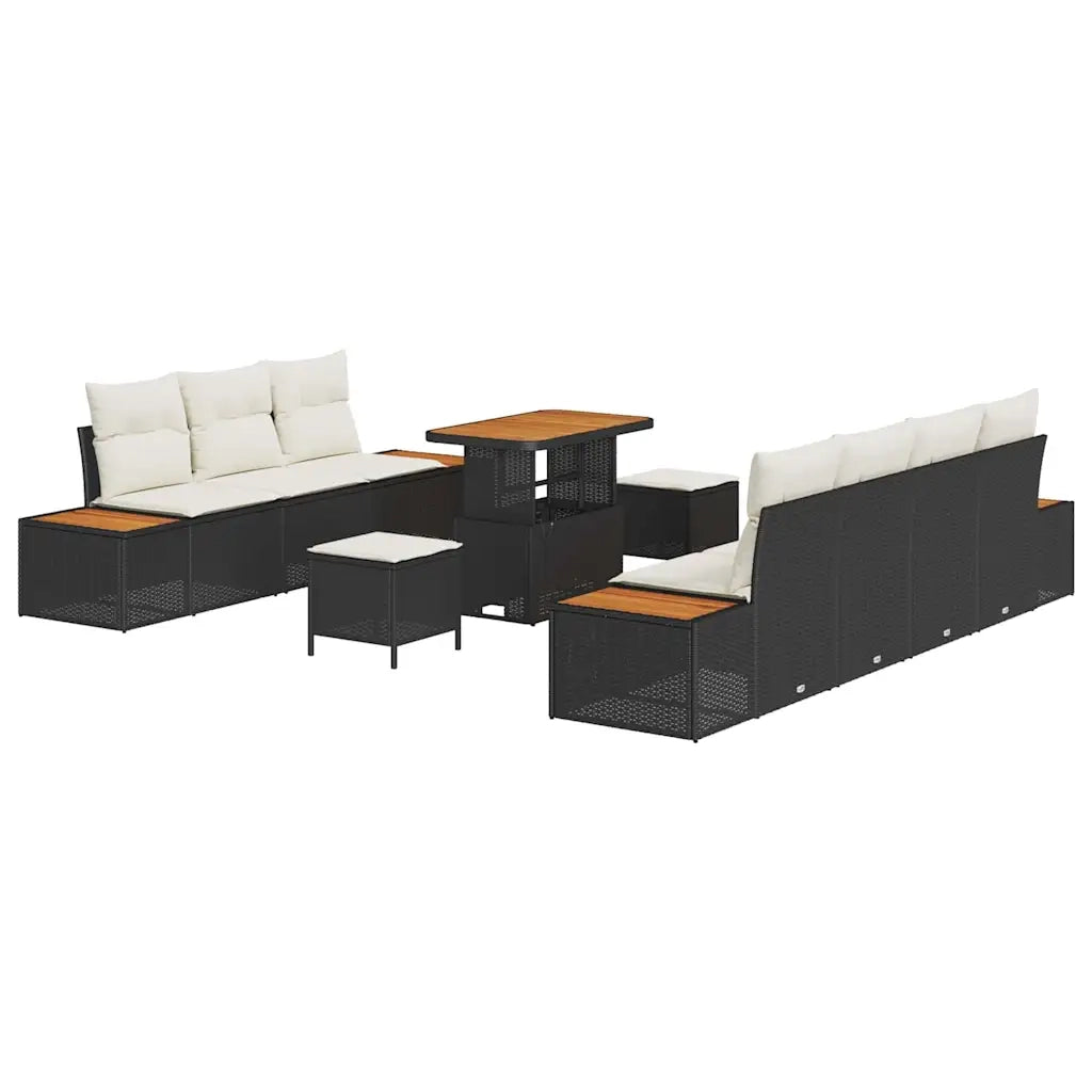 Set Divano da Giardino 10 pcs Nero polyrattan