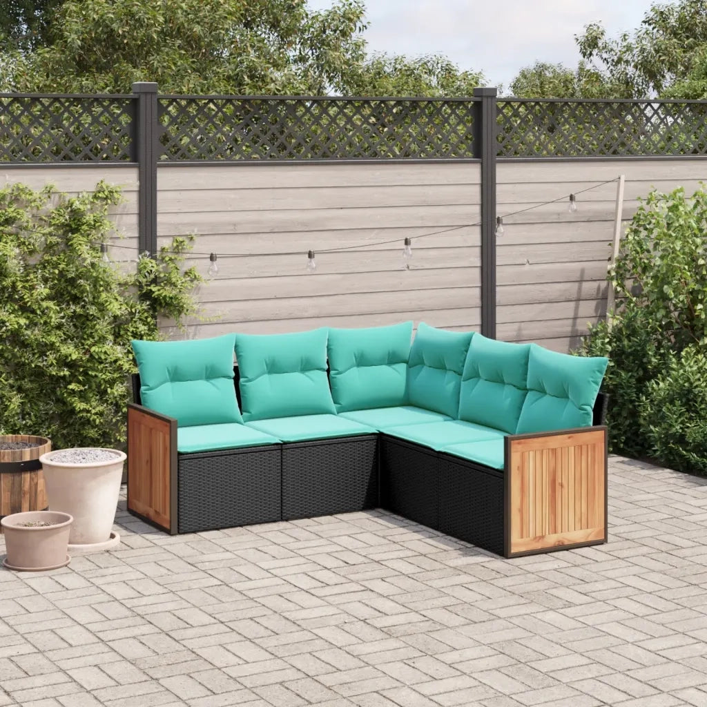 Set Divani da Giardino 5 pz con Cuscini Nero in Polyrattan 3227639