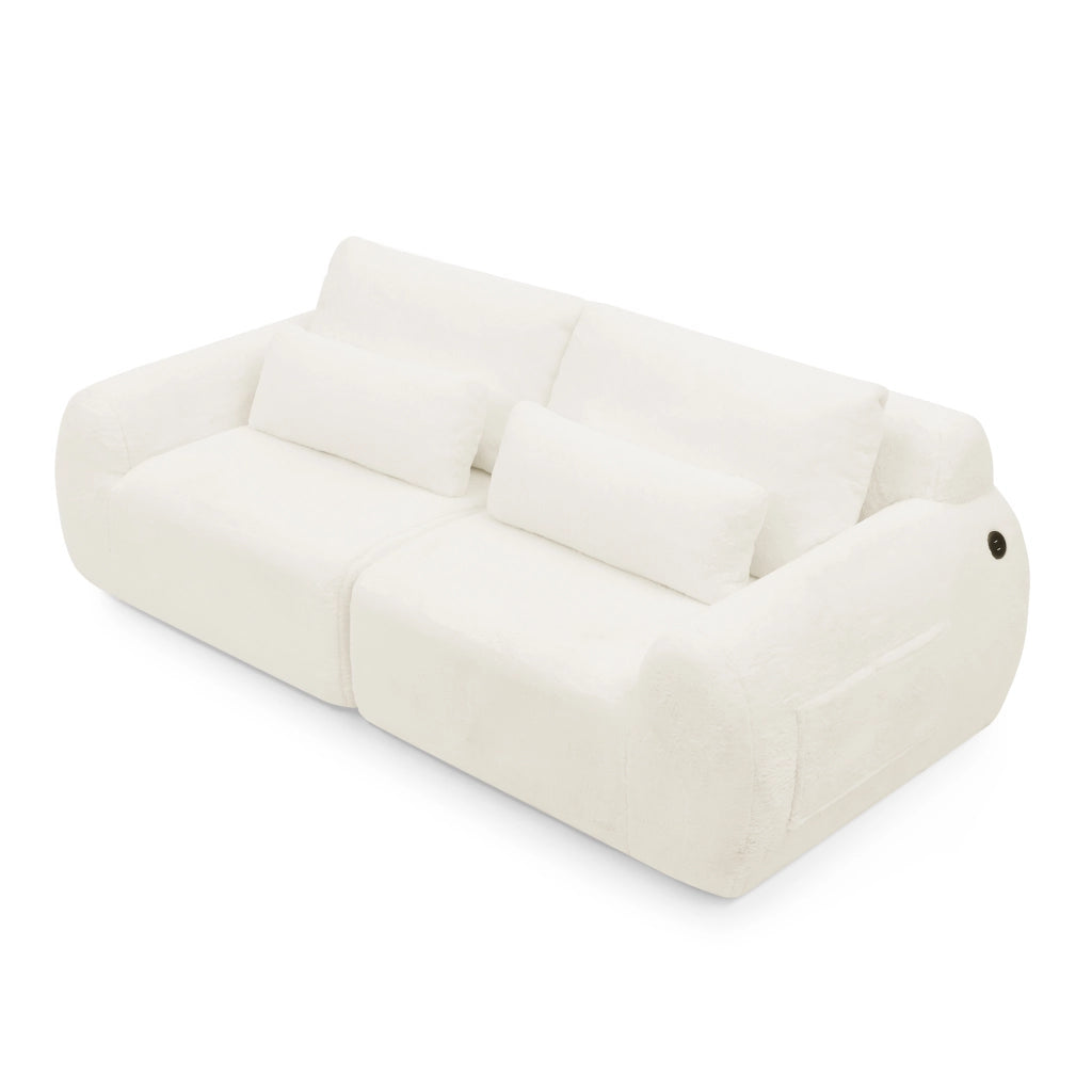 Divano 2 Posti in Pelliccia Sintetica con USB ¨C Xylo ¨C Beige