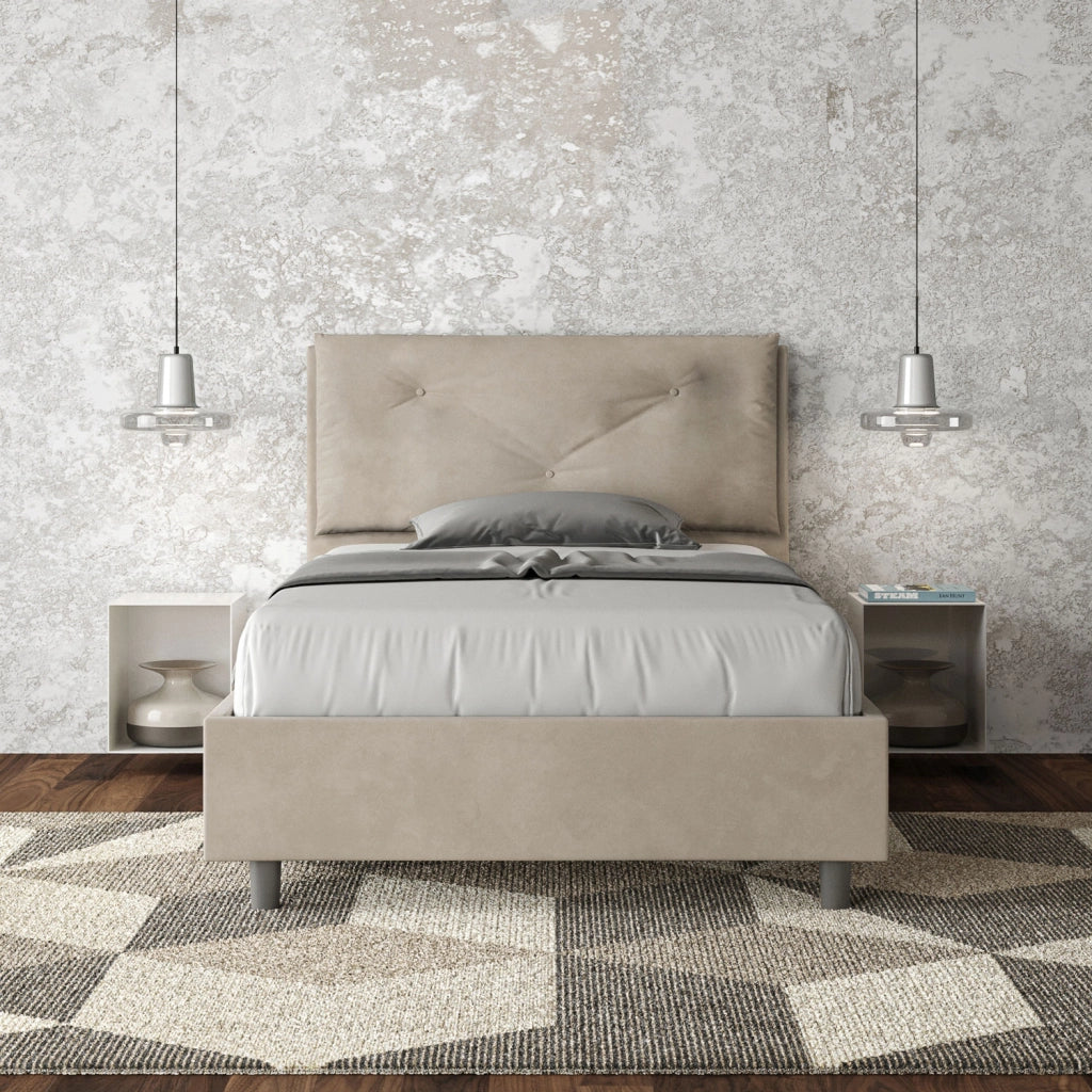 BS COM Letto una piazza e mezza senza rete imbottito 110x190 microfibra sabbia