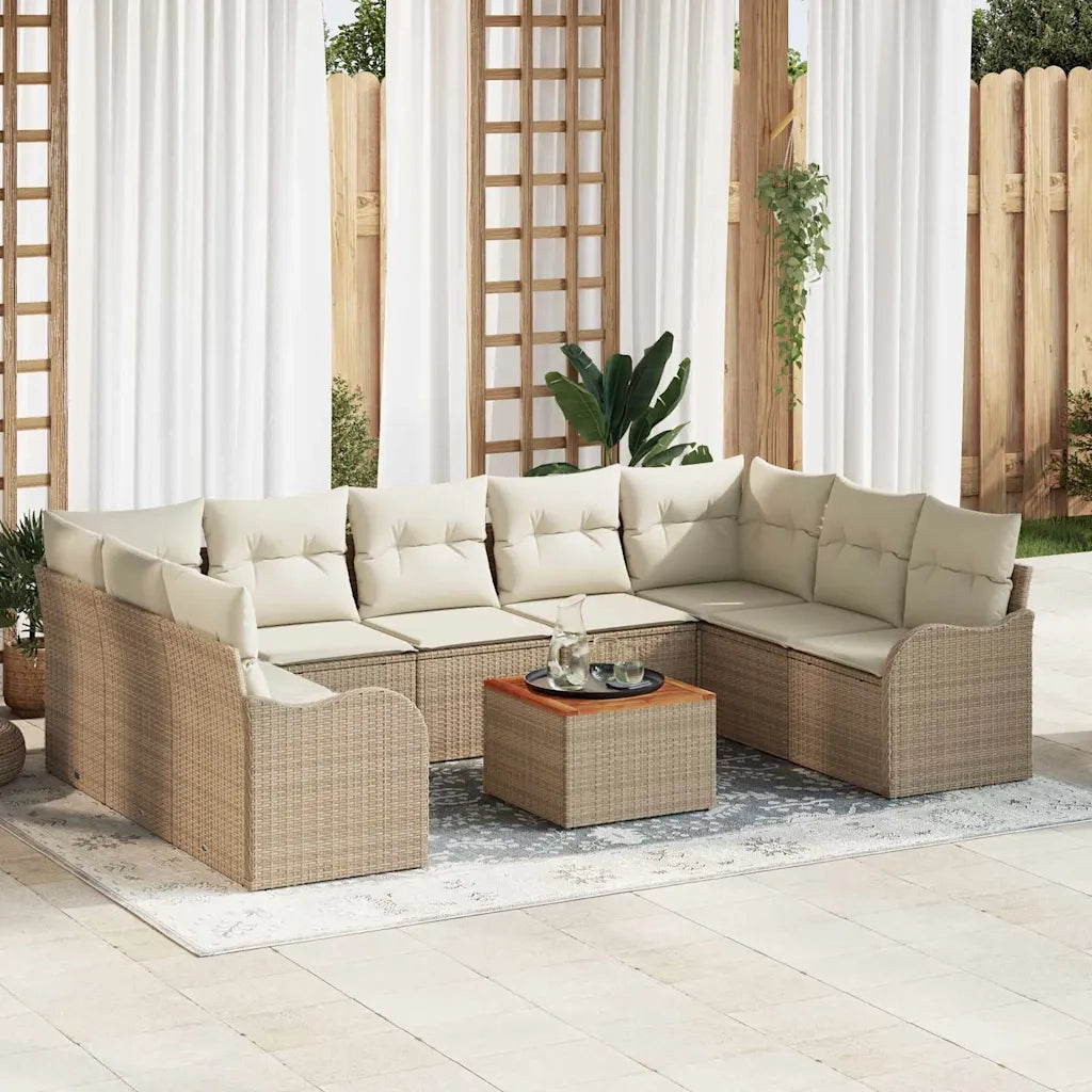 Set Divano da Giardino con cuscino 10 pcs Beige polyrattan