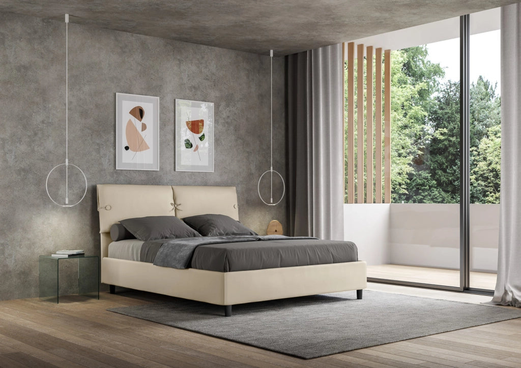 BS COM Letto matrimoniale contenitore imbottito 160x210 similpelle tortora