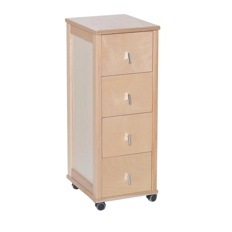 CASSETTIERA POKERINO NATURALE IN FAGGIO BASE INFERIORE MULTISTRATO DI BETULLA 4 CASSETTI RUOTE IN PLASTICA GOMMATA