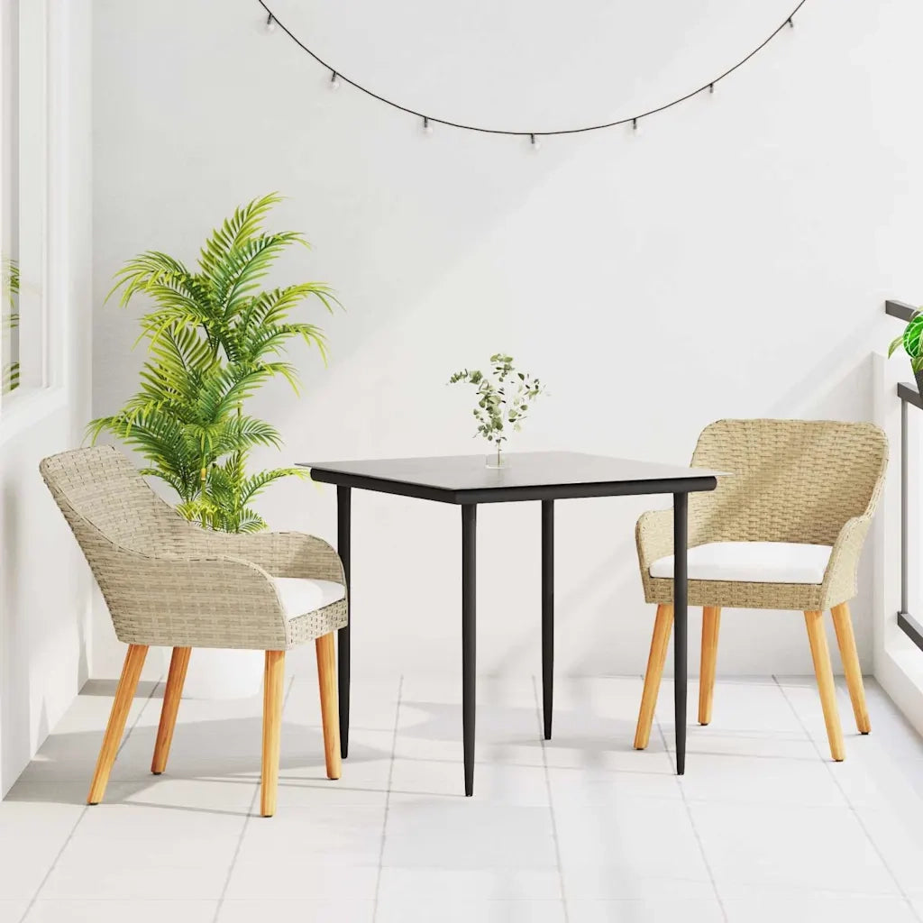 Set da Pranzo per Giardino con cuscino 3 pcs Beige polyrattan 3261691