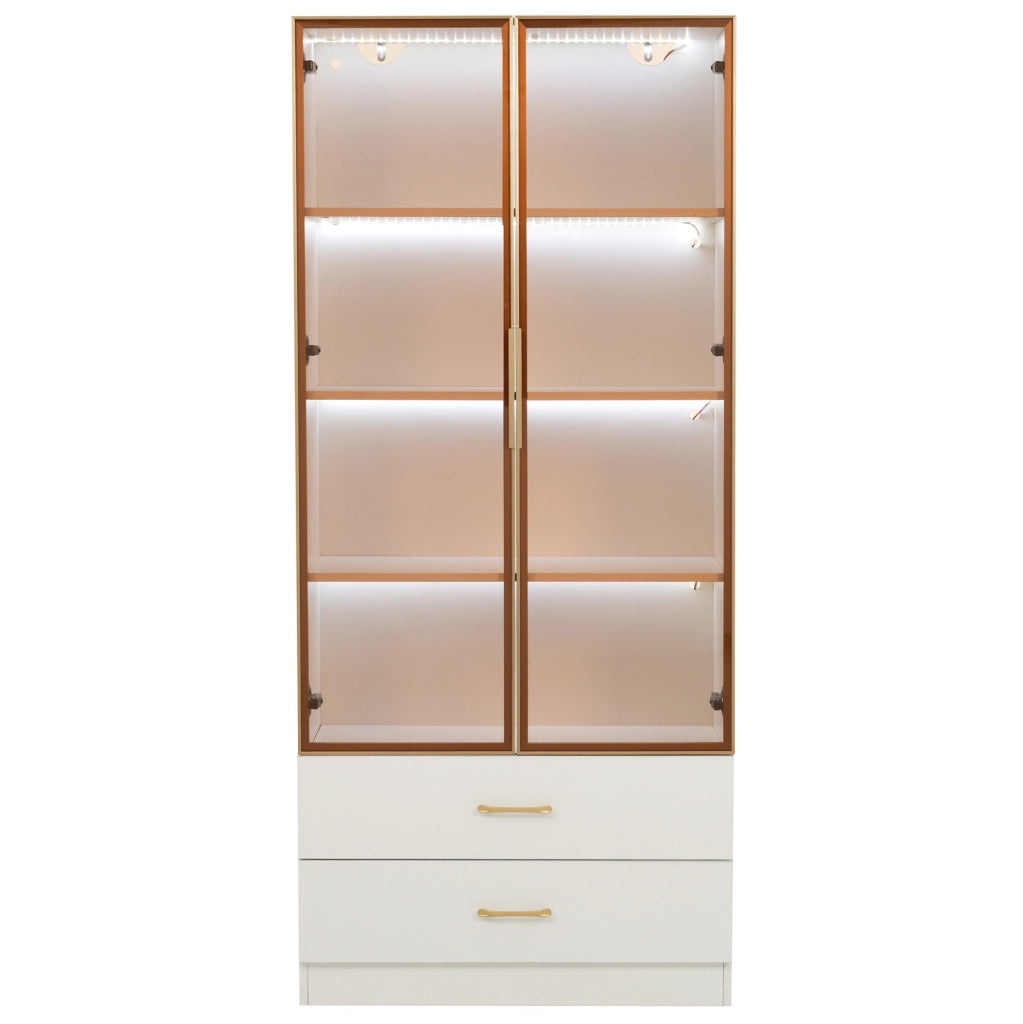 Armadio da bagno 75x34.5x170 cm con vani aperti e vetro temperato in MDF bianco