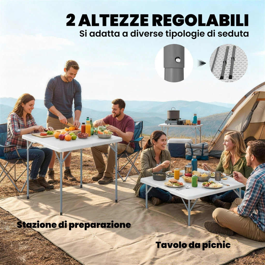 Tavolo da campeggio pieghevole quadrato ¨C Xylo ¨C metallo HDPE bianco 86x86x74 cm