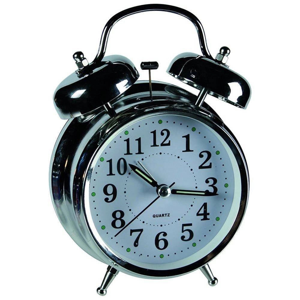 Trade Shop - Sveglia In Metallo Cromato Orologio Analogico A Batteria Da Tavolo 18 X 12 Cm -