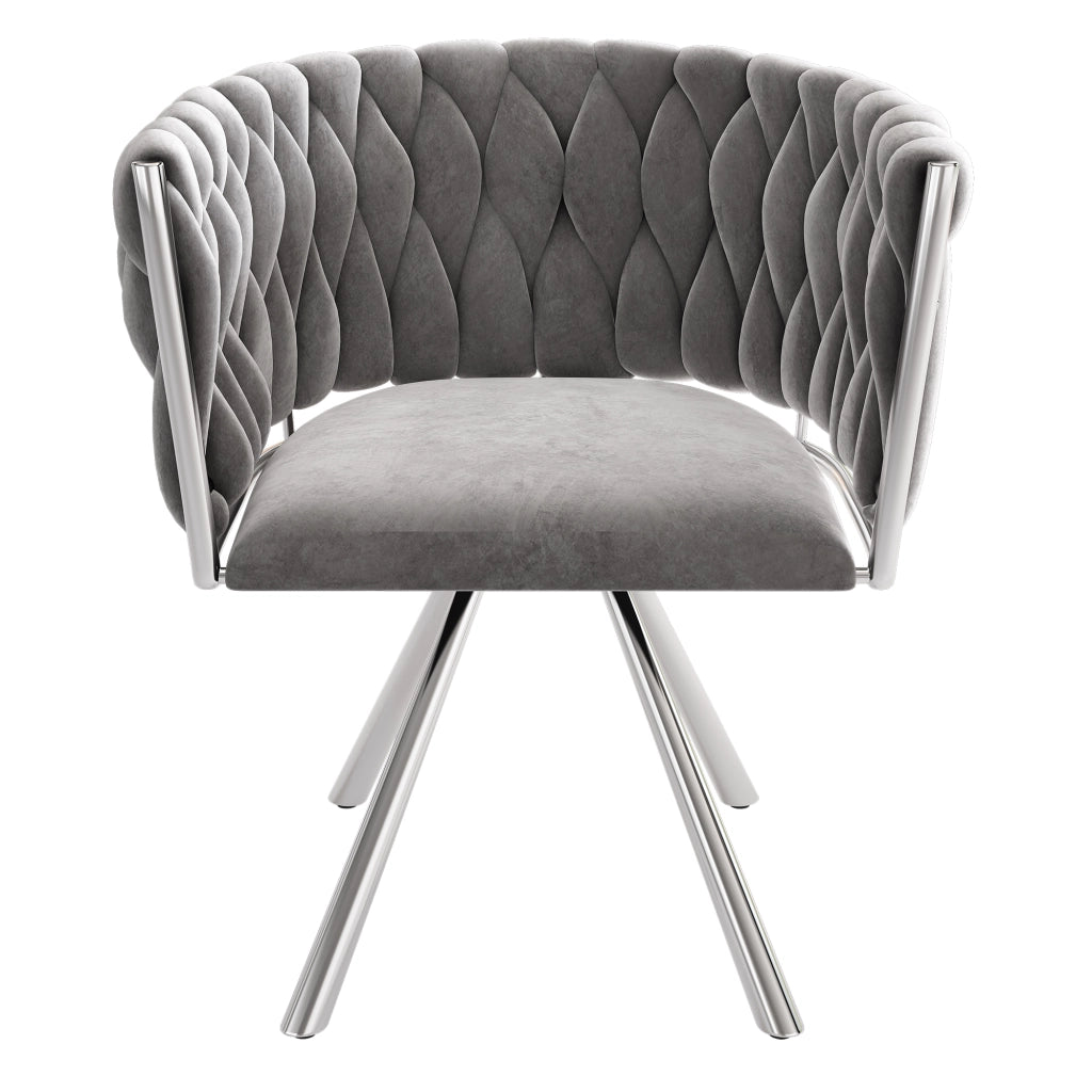 Set di 2 sedie da pranzo girevoli con schienale ergonomico e seduta imbottita in velluto grigio argento