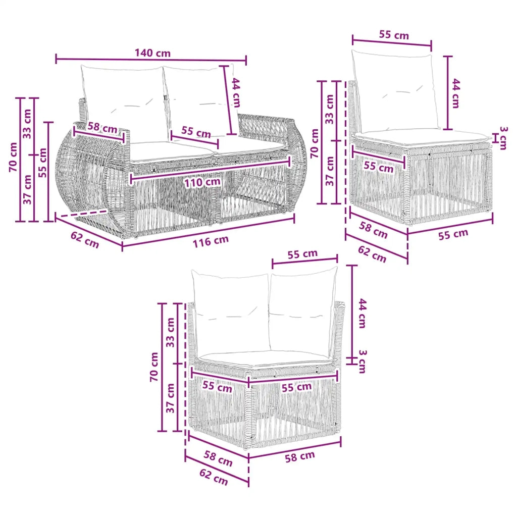 Set Divano da Giardino 13 pz Nero e Bianco Crema polyrattan 3435568