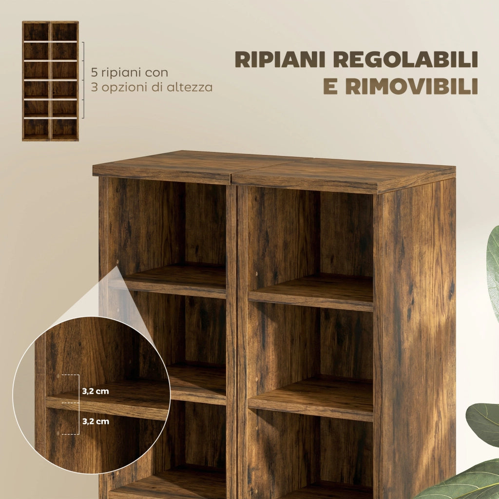 Libreria per CD ¨C Xylo ¨C legno marrone rustico, 2 mobili con ripiani regolabili, 21x22.5x88.5 cm